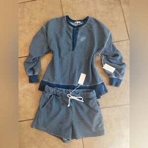 NWT Z Supply Apollo Vintage Indigo Knit Denim Sweatshirt & Shorts SET XS